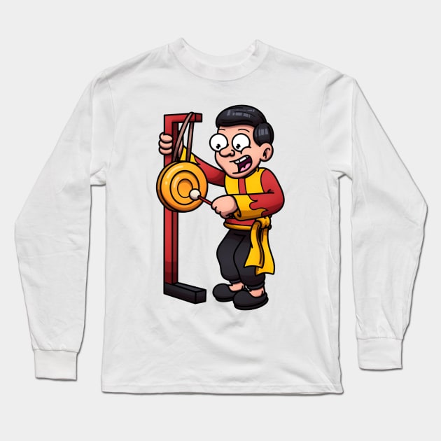 Traditional Chinese Musician Playing The Gong Long Sleeve T-Shirt by TheMaskedTooner